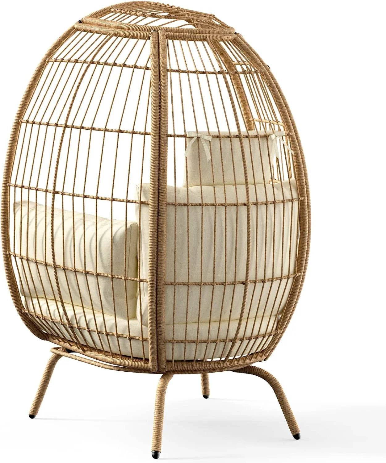 Oversized Wicker Egg Chair Lounger for Indoor/Outdoor,Egg Basket Chair with Cushion,Beige